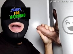 Straight male with a hairy cock returns to the gloryhole after work