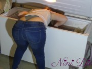 Preview 2 of My hot step sister's huge round ass is stuck in the Freezer! Let's go fuck her!