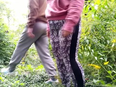 MILF with a gorgeous ass in leggings helped me pee in nature