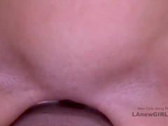 Sexy thin model gets cumshot on her face in cool studio