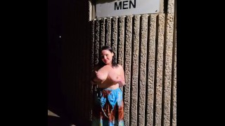 Milf with Big tits gives BJ in public bathroom - RosyBody