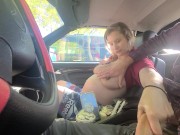 Preview 2 of Public hand job! Risky!!! She swallows up all the cum!