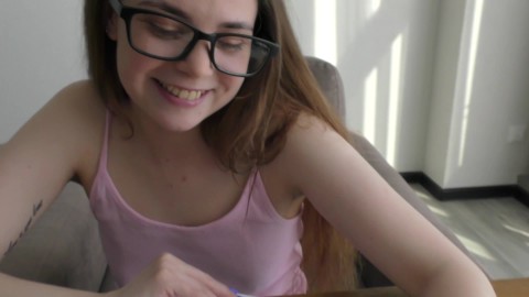 Naughty teen bookworm learns anatomy on a real big cock ! 18 y.o.