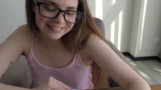18-Year-Old Naughty Bookworm Learns Anatomy On A Real Big Cock