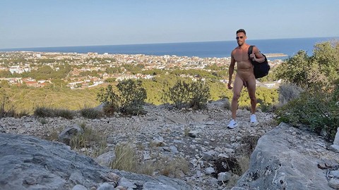 Aesthetic man does naked hiking and gets caught