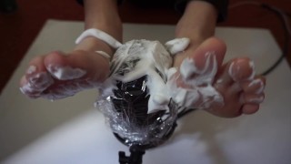 18 yo virgin girl plays with shaving foam - ASMR