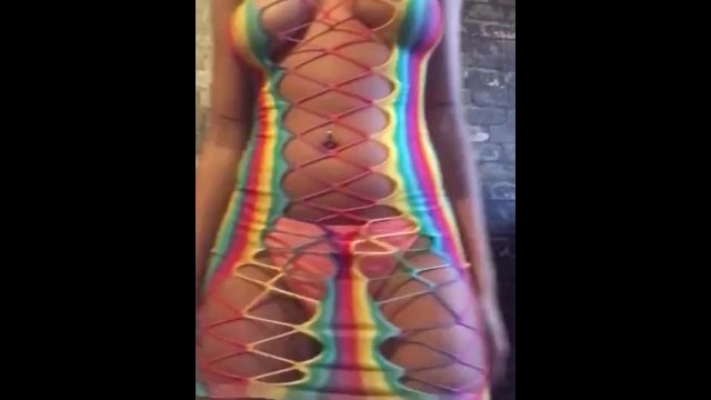 Sexy lightskin in lingerie showing off big boobs and ass