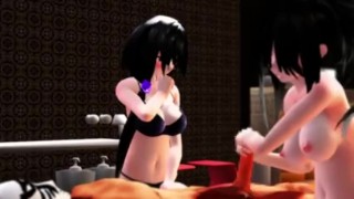 Uncensored Hentai 2 Girls Titjob Ride Cock