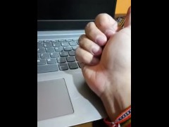 young guy shows your beauty hand