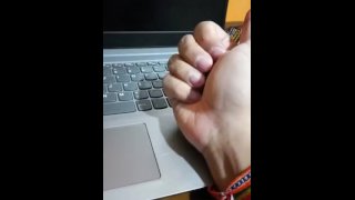 young guy shows your beauty hand