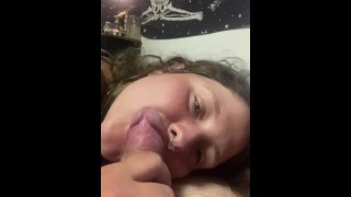 Girlfriend expertly sucks my uncut dick until very thick cum shot