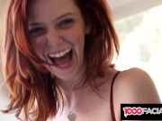 Preview 3 of 1000Facials - Horny Small Tittied Redhead Fits A Whole Cock In Her Mouth