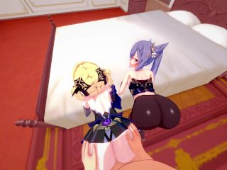 Keqing and Fischl rest after raid Genshin Impact