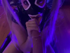 Latex Hood Sloppy Blowjob POV