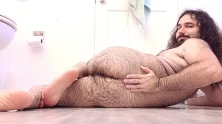 A Relaxing Day: Beautiful Young Hairy Man Enjoys Fisting His Ass On Bathroom Floor When Wife Is Away