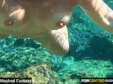 Hot MILF undressing under water and swims naked in the sea with pussy closeup