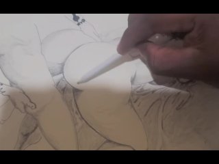 female orgasm, creampie, solo male, drawing