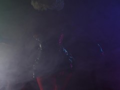 sexy MILF with hot NATURAL BOOBS wearing LATEX Hallooween costume teasing