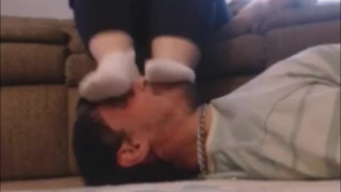 Free 20 minute Sock Face Stomp on slave's face!