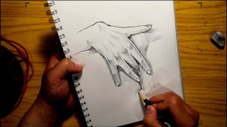 Garota se masturbando, dedo em um desenho de buceta