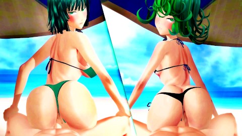 One Punch Man Tatsumaki and Fubuki both Ride your Cock with their Big Ass Until Creampie - Animation