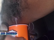 Preview 4 of Ebony slut piss and fill up a red cup in the back of the car