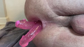 Dubbele dildo anale plug gapend 💘 strak Sissy kontgaatje
