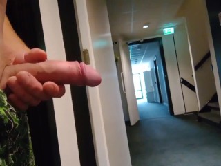 ホテルの公共のロビー廊下でけいれんし、ポルノDICKFLASHを見る