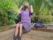 伪娘 // 性感网袜烧鸡露出自慰，射在自己胸罩上再穿起来