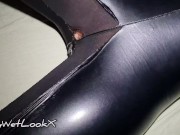 Preview 1 of ShinyWetLookX - Wet Oiled Pussy Fingering Sound in Shiny Wetlook Leather Leggings