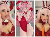 Zero two bunny cosplay sexy girl dirty talk JOI Jerk off instructions playing with her carrot anal