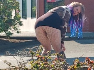 short skirt, blue hair, flashing ass, fetish