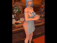 Welcome home, love (apron tease, no sex)