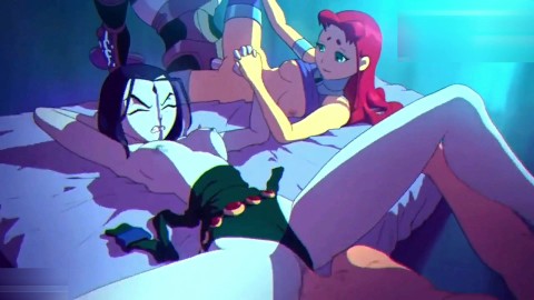 Teen Titans - Robin se folla a Starfire X Raven sexo grupal