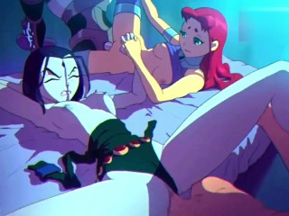Teen Titans - Robin Neukt Starfire X Raven Groepsseks