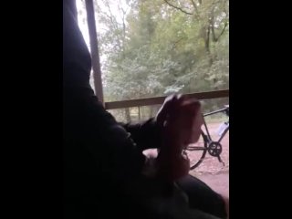 Ruining orgasm in public in the forest during a bike ride