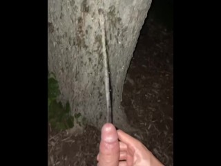 Сквиртинг мочой и спермой на дерево на улице