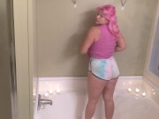 Preview 1 of Pink hair E-girl getting stripping for her bath