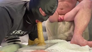 Faggot cocksucker under his alpha's foot