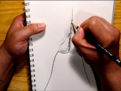 Back view pussy pencil drawing