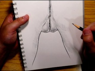 18 year cute girl, pencil, orgasm clitoris, drawing