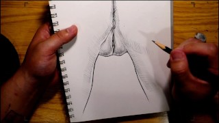 Desenho de lápis de visão traseira da buceta