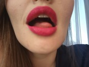 Preview 5 of Pink lipstick mouth worship with tongue tease