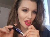 Pink lipstick mouth worship with tongue tease