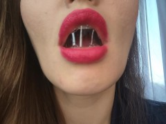 Pink lipstick mouth worship with tongue tease