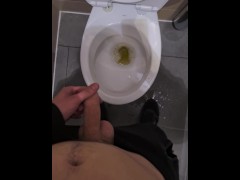 Cute 18 teen boy can't hold pee during work so peeing in the public toilets and plays with cock | 4K