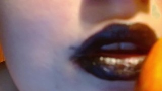 Messy Black Lipstick Kissing A pumpkin