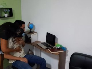 My stepmom sucks my dick when she's cleaning the studio