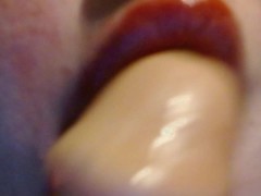 Wrecking Whore Red Lipstick on Toy Smearing Oral Tease