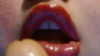 Wrecking Whore Red Lipstick on Toy Smearing Oral Tease